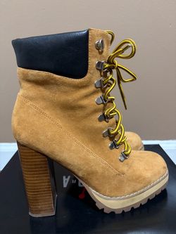 Tan Suede Lace-Up Platform Heel Boots
