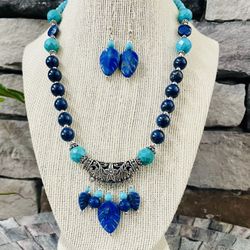 Turquoise And Lapis Lazuli Necklace And Earrings Set 