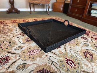 Large 30" Square Black Woven Rattan Ottoman Tray (Excellent condition)