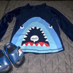 Simple Joys Carter's Toddler Boys Shark Swimsuit Top &shark flip flops