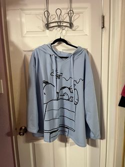 Women’s size 3X Peanuts Snoopy House Hooded Sweatshirt.  Color light blue.  Made of 60% Cotton and 40% Polyester.  Brand new never worn.