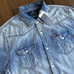 BUFFALO DAVID BITTON Samuele Men Small NWT Light Blue Denim Western Shirt Rugged