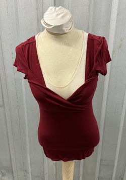 Elie Tahari Burgundy Wrap-Front Short Sleeve Top Size XS