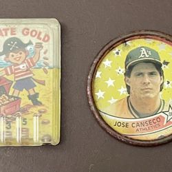 CRACKER JACK Pirate Gold Pinball Machine A's Canseco Baseball Prize Game Toy (2)