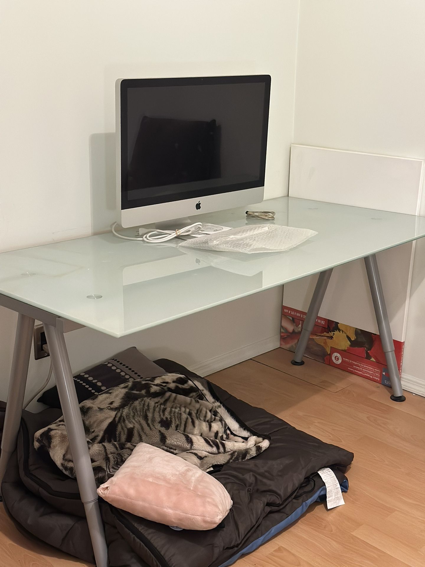 Ikea Glass Top Desk 63” long x 31.5” wide