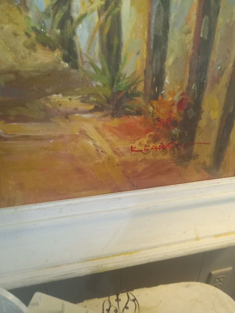 36 X 36 Framed Oil On Canvas Beach Scene