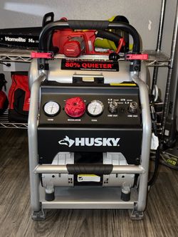 Husky 4.5 Gal. 175 PSI Portable Electric Oil-Free Quiet Twin Stack Jobsite Air Compressor w/Rubber Wheels and 2-Quick Couplers USED LIKE NEW