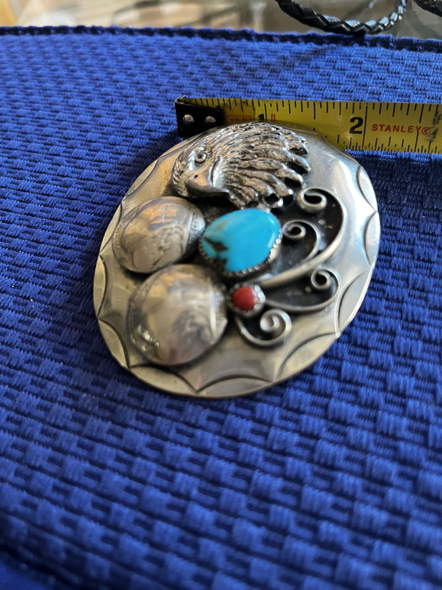 Navajo Belt Buckle .999 Nickel Buffalo Gemstone Handmade
