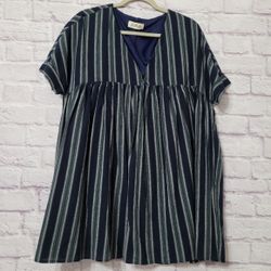 Listicle Sunkissed Babydoll Dress Navy ,Green Stripe Large NWOT