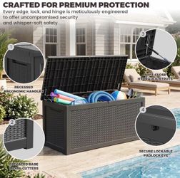 New - 320 Gallon Outdoor Storage Deck Box – Waterproof, Lockable, Heavy-Duty Bench – Black