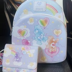 Loungefly Care Bears Rainbow Backpack and Wallet