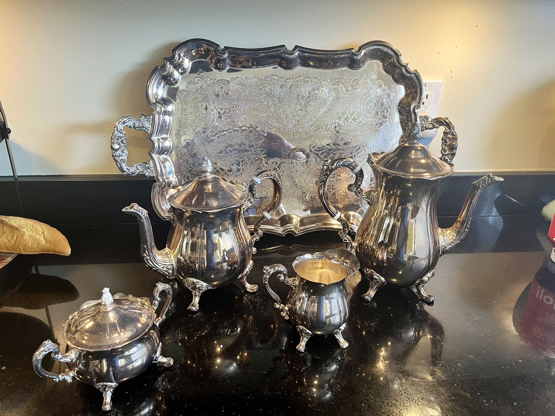 Vintage Leonard Silver Plate Coffee/Tea /Creamer/Sugar Set w/ Tray