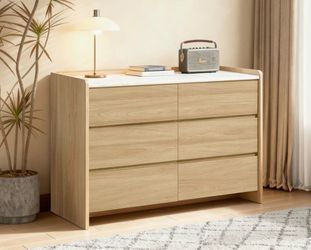 6-Drawer Wood Dresser with Marble Top
