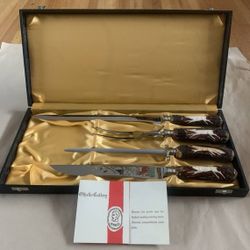 Vintage ANTON WINGEN Jr. Solingen GERMANY ROSTFREI Engraved Carving Knife Set New in Original Box. Never been used 