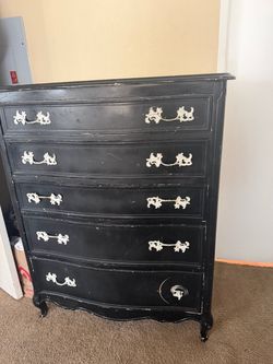 Black French Provincial Tall Dresser 5 Drawers
