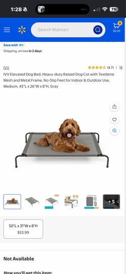 Never used raised dog bed 26” x 43” with powder coated steel frame and rubber feet