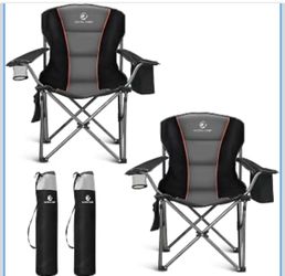 ALPHA CAMP Oversized Folding Camping Chair, Heavy Duty Portable Lawn Chairs with Cooler Bag, Side Pocket & Cup Holder, Folding Chairs for Outside Supp