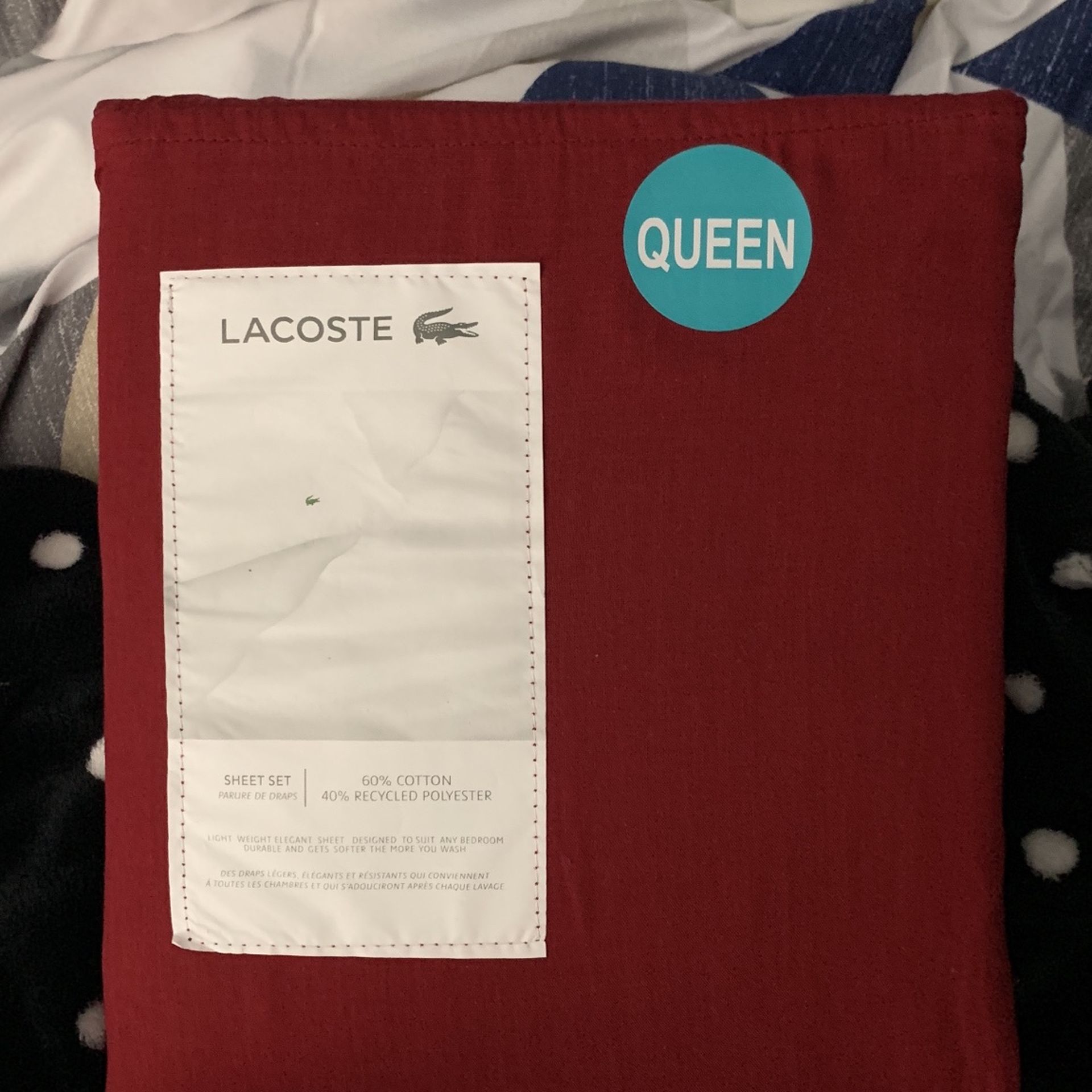 Lacoste Sheet Set Burgundy $25 Firm 