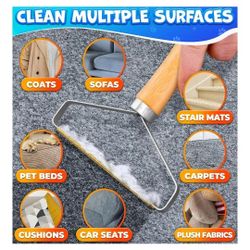 NEW! Reusable Metal Lint Pet Hair Remover Tool, wooden handle/copper teeth