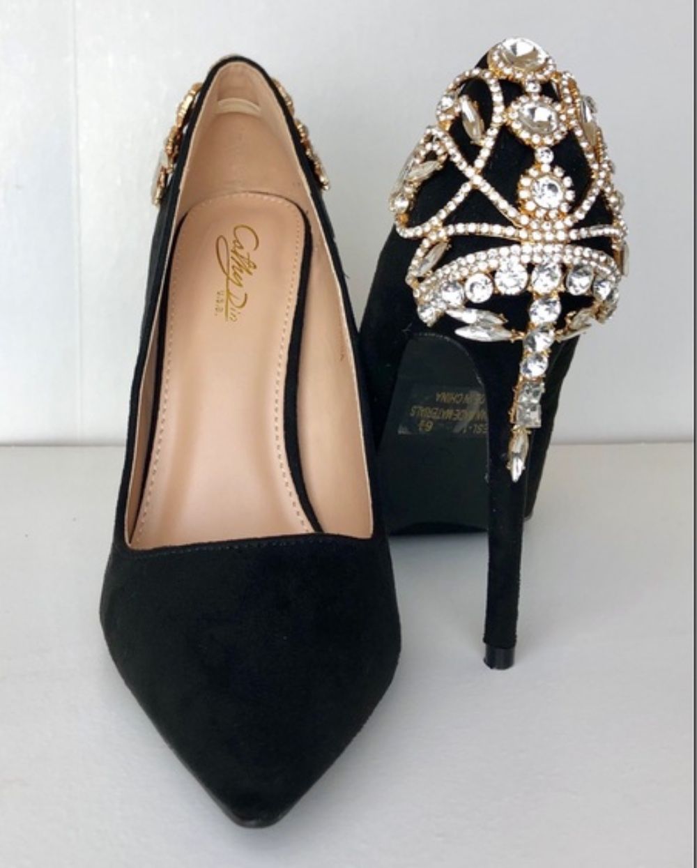 Cathy Din Black Jeweled bedazzled Heel