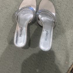 Silver Sparkly Heel Sandals Size 10M