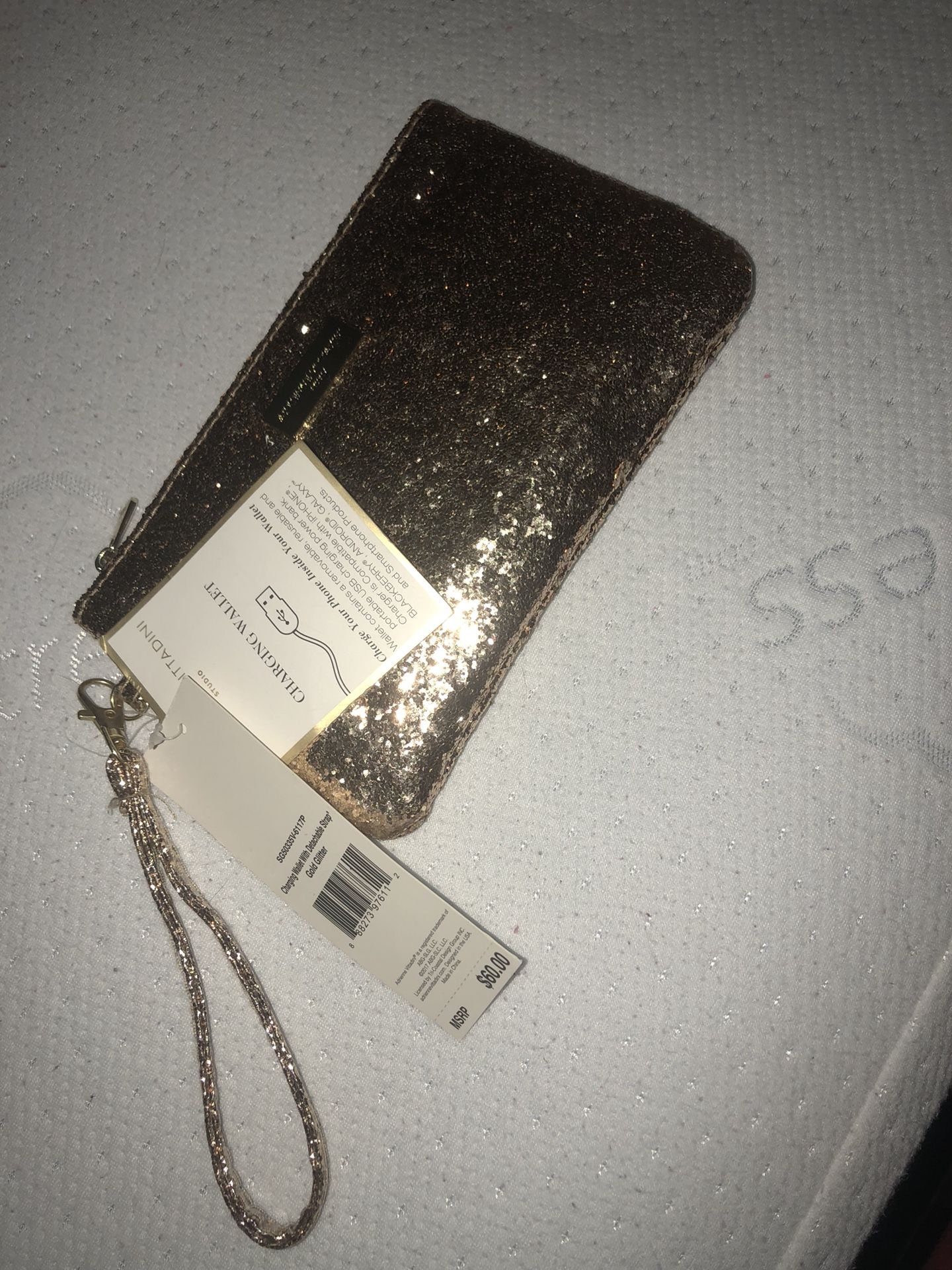 Charging Wallet with Detachable Strap Gold Glitter