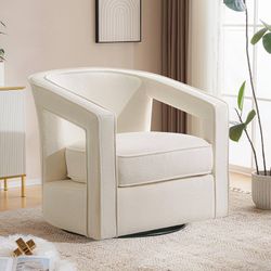 Cream Boucle Swivel Accent Chair