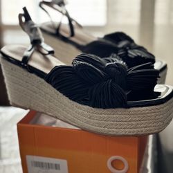 Mattiventon Women's Espadrille Platform Wedge Sandals Pleated Bow Ankle Strap Dress Heels Shoes