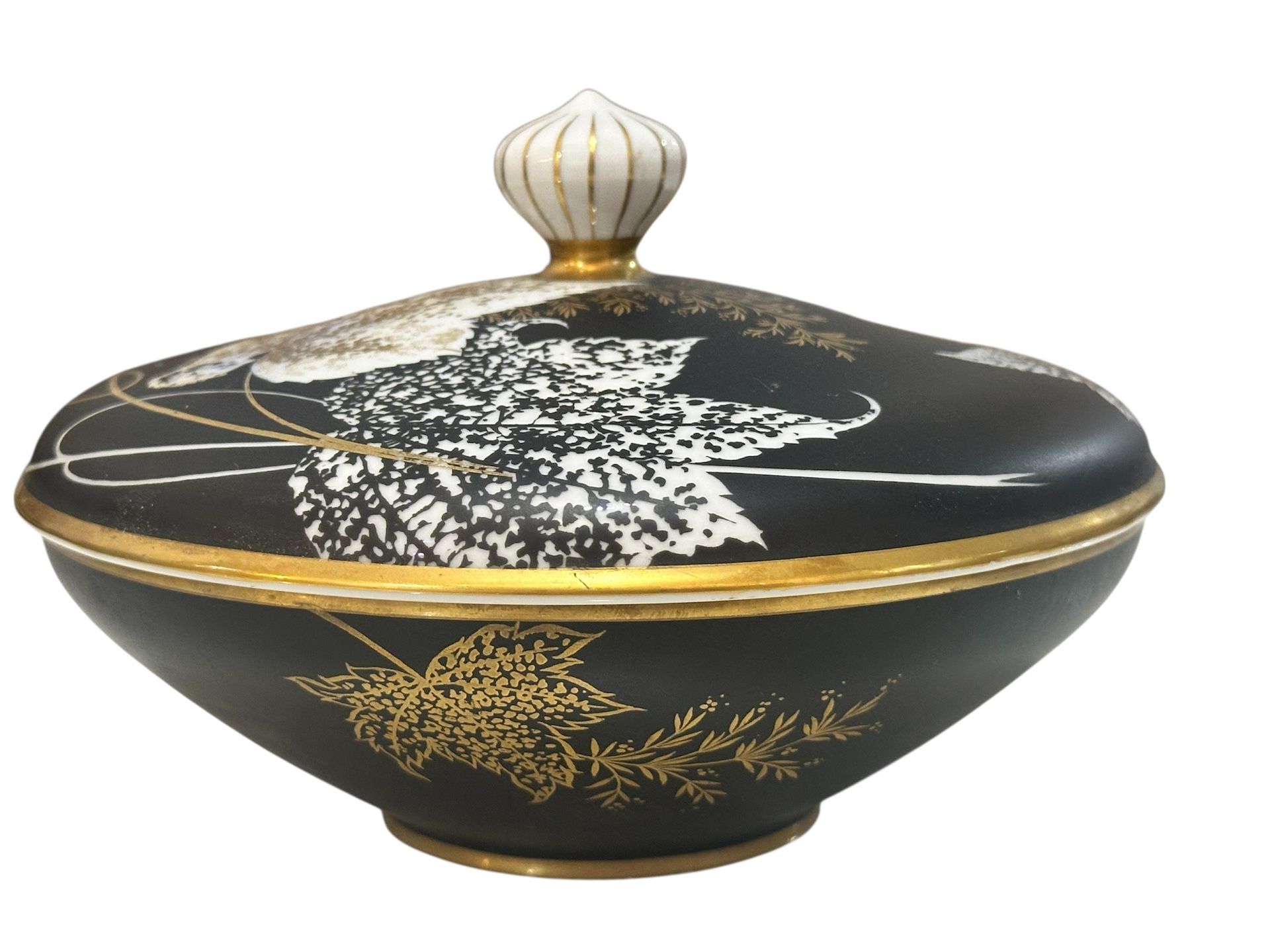 Vintage Rosenthal Selb Germany Lidded Candy Serving Dish Malvacea Leaf Black