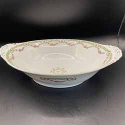 Antique LS&S Carlsbad Austria Porcelain Oval Vegetable Bowl Pink Rose Green