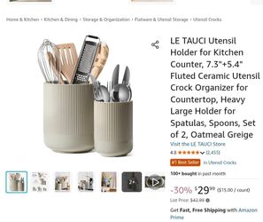 LE TAUCI Ceramic Utensil Holders Set of 2 Oatmeal Greige