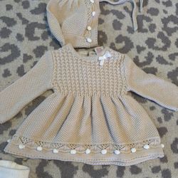3-6m Knitted Dress With Hat+ Leggings 