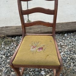 Vintage side or sewing chair With needlepoint seat