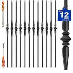 1868: New 12pk Wrought Iron Hollow Balusters - Deck Spindles Stair Railing indoor,Stair Single Spoon Knuckle Hollow Iron Baluster stair spindles, for 