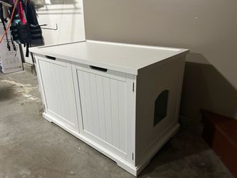 White Wood Cat Litter Box Enclosure Cabinet