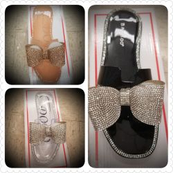 NEW Rehinstone Slip Sandals with Bow