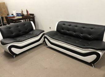 Brand New Black & White Leather Modern Style Sofa & Loveseat