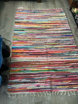Multicolor Woven Chindi Rag Rug with Fringe