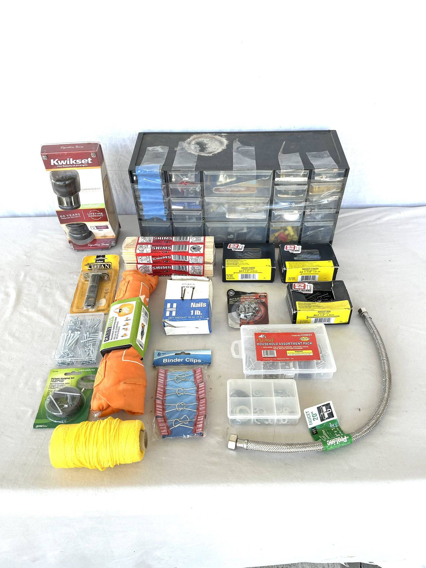 Huge collection of mostly new hardware items with large hardware storage case with drawers full of hardware items