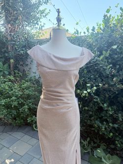 Rose Gold Shimmer Off-Shoulder Formal Gown