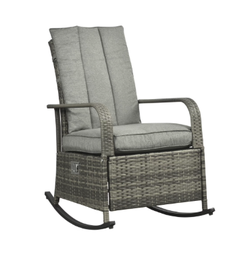 Outdoor Rattan Rocking Chair Patio Recliner with Soft Cushions,