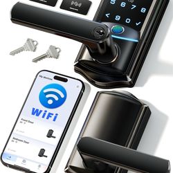 Veise VE029 WiFi Smart Lever Lock, Fingerprint Keyless Entry Door Lock with Handle, Built-in WiFi, Remote App Control, Electronic Digital Knob for Fro