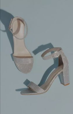 Silver Glitter Heel Ankle Strap Sandals Size5