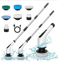 Cordless Shower Cleaner Brush with 3 Speeds & Long Handle, 90-Min Runtime, IPX7 Waterproof,