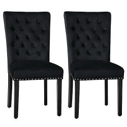 ES128 $60  Velvet Dining Kitchen Chair Set of 2, Parsons Upholstered Dining Room Chair, Wood Accent Chair with Nailed Trim，black  SOILD AND STABLE: Th