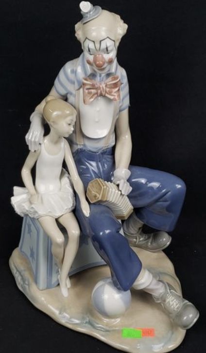 Lladro Spain Porcelain Clown w/Ballerina Sculpture