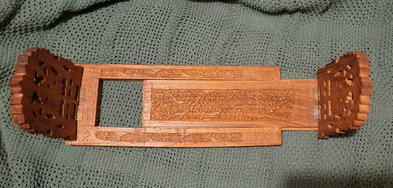 Vintage Carved Wood Bookend, Adjustable, Folding