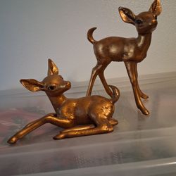 Anthony Mcfarlin Freeman Vintage Gilt Gold Leaf Ceramic Deer Fawn Figurines