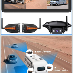 AUTO-VOX Wireless RV Backup Camera: Rear&Side View with 7.2” HD 1080P Triple-Split Screen Monitor, Dual Power USB/Car Charger, DVR Recording, Stable S