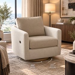 Beige Fabric Swivel Rocking Accent Chair